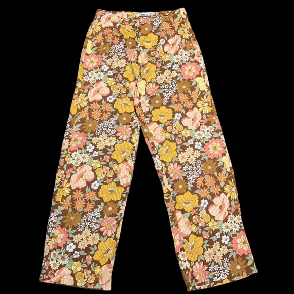 Billabong Pants - Billabong X The Salty Blonde Retro Pants Break Point Floral Orange Brown 27 EUC